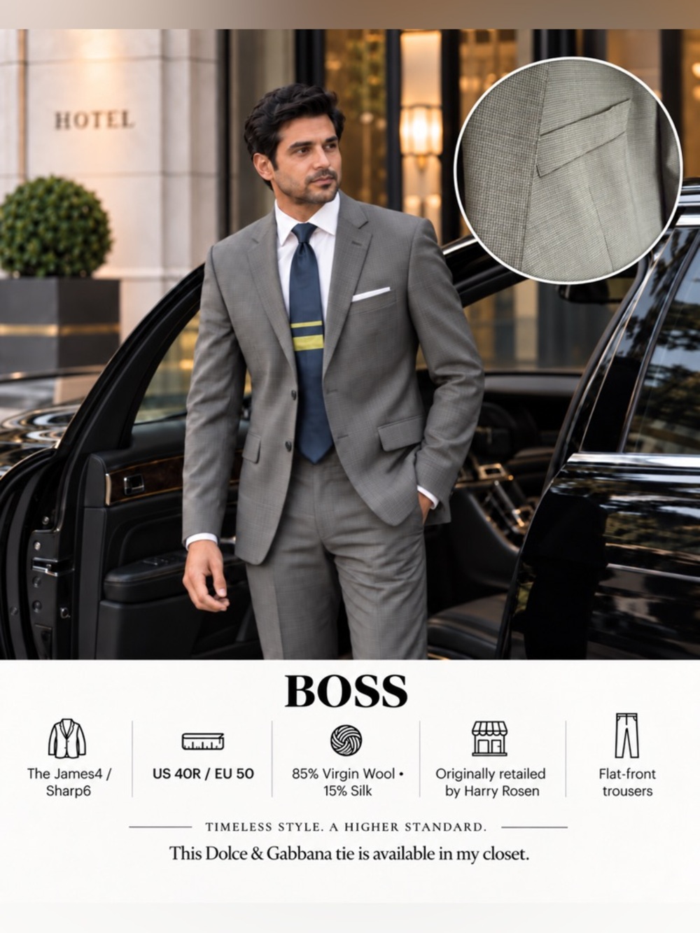 BOSS Men’s Two-Piece Wool/Silk blend suit The James4/Sharp6 US 40R / EU 50